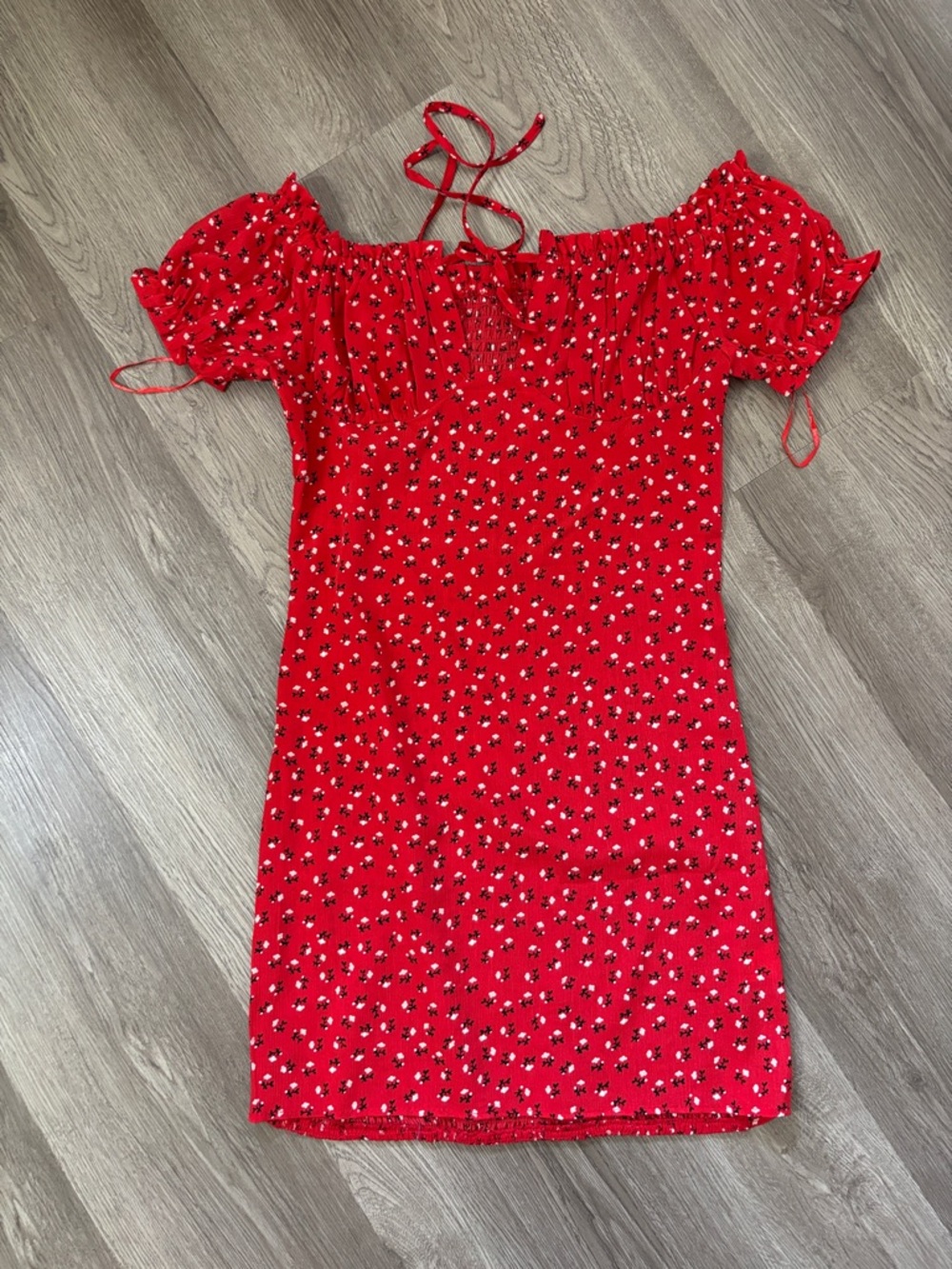 Red Floral Off-Shoulder Summer Dress